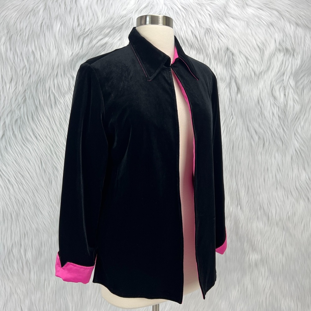 Ronni Nicole Ouida VTG Y2K‎ Black Velvet S Pink Lined Dressy Shirt Jacket Party - Picture 7 of 16